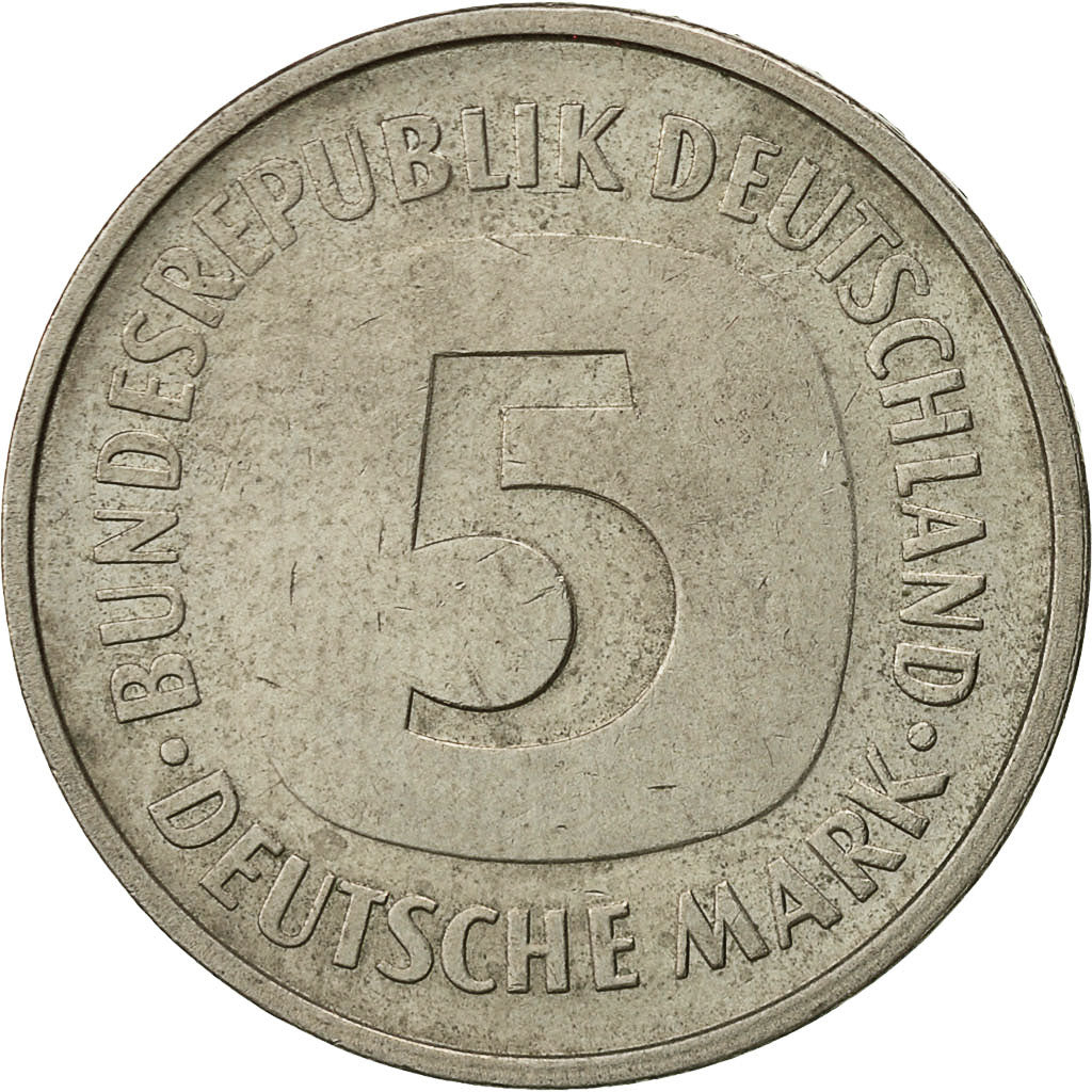 GERMANIA - REPUBBLICA FEDERALE, 5 Mark, 1979, Stuttgart, BB, Nichel ricoperto in