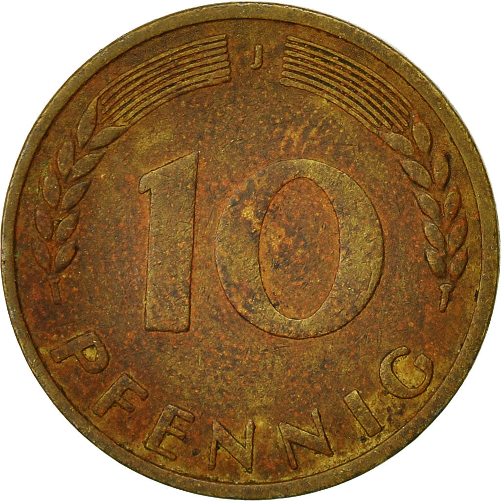 Bundesrepublik Deutschland, 10 Pfennig, 1950, Hambourg, S+, Brass Clad Steel