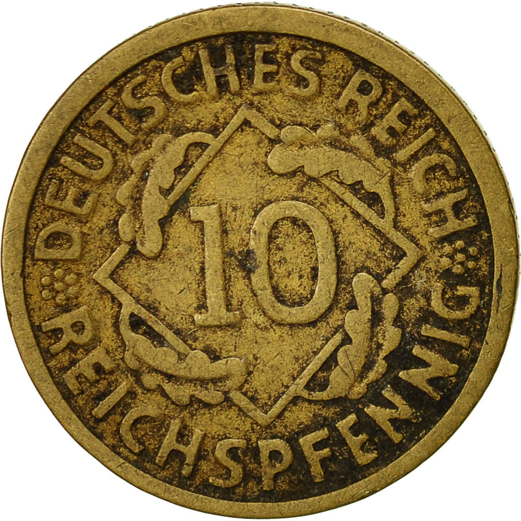 GERMANIA, REPUBBLICA DI WEIMAR, 10 Reichspfennig, 1926, Karlsruhe, BB