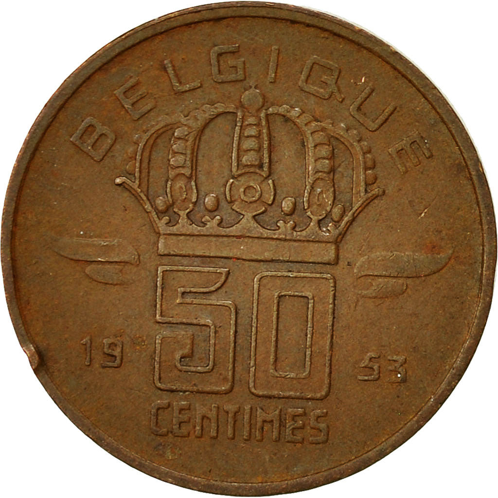 Belgio, 50 Centimes, 1953, MB+, Bronzo, KM:144