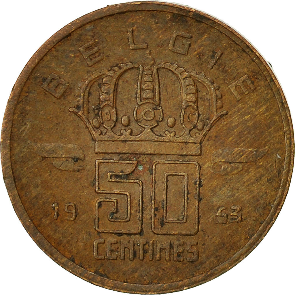 Belgio, 50 Centimes, 1953, MB+, Bronzo, KM:145