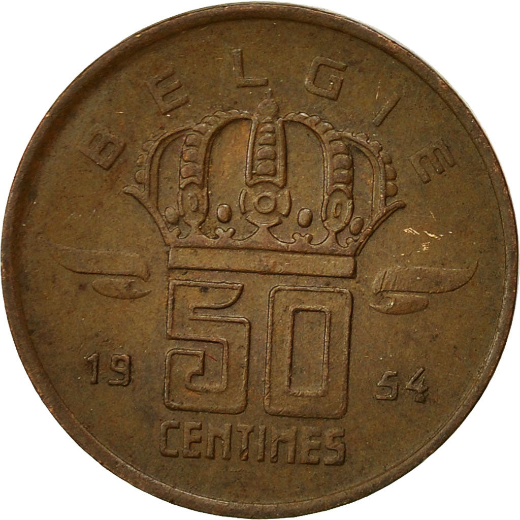 Bélgica, 50 Centimes, 1954, BC+, Bronce, KM:145