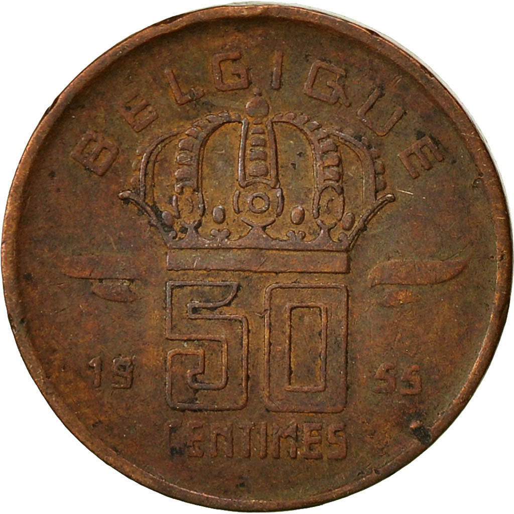 Belgio, 50 Centimes, 1955, MB+, Bronzo, KM:144
