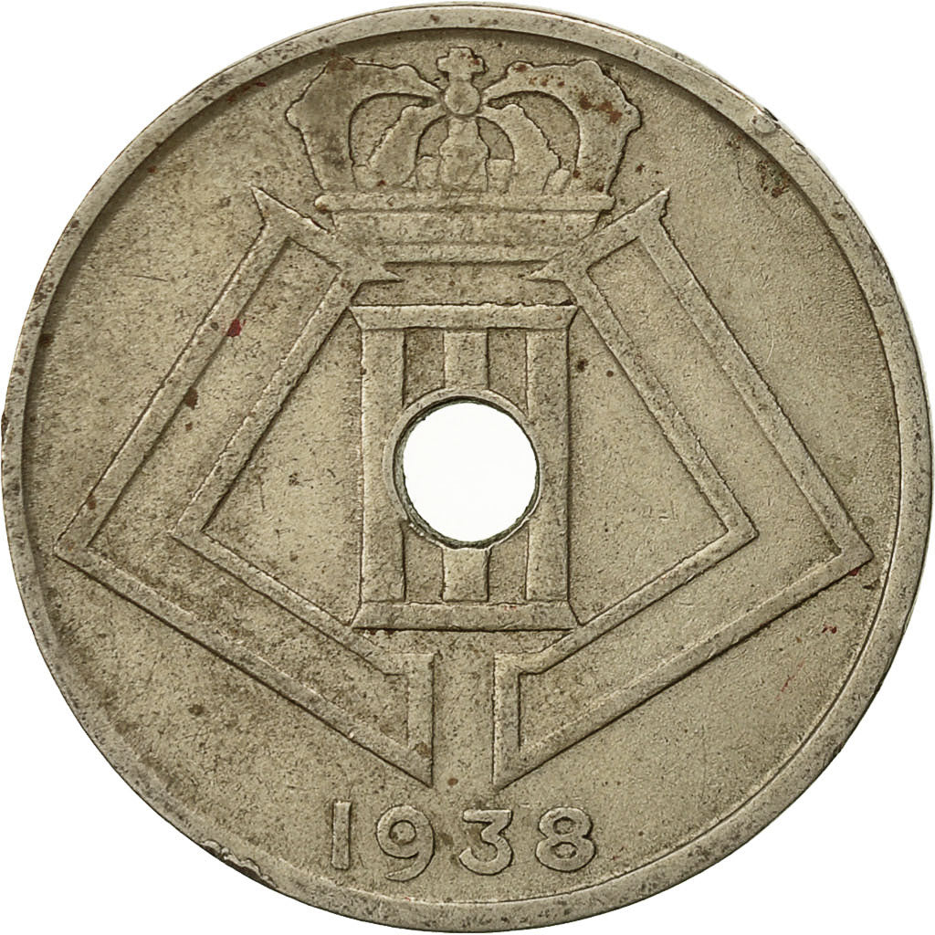 Moneta, Belgia, 25 Centimes, 1938, EF(40-45), Mosiądz niklowy, KM:115.1