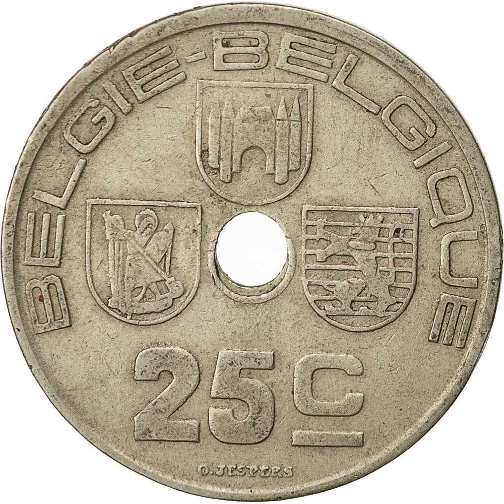 Moneta, Belgia, 25 Centimes, 1938, EF(40-45), Mosiądz niklowy, KM:115.1