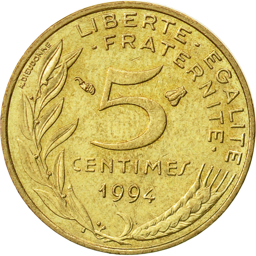 Frankreich, Marianne, 5 Centimes, 1994, Paris, SS, Aluminum-Bronze, KM:933