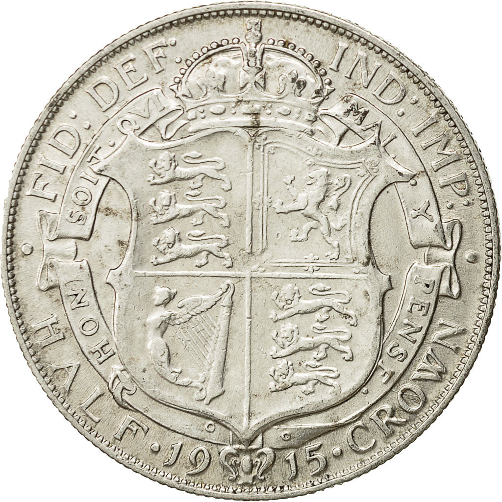 Gran Bretagna, George V, 1/2 Crown, 1915, BB, Argento, KM:818.1