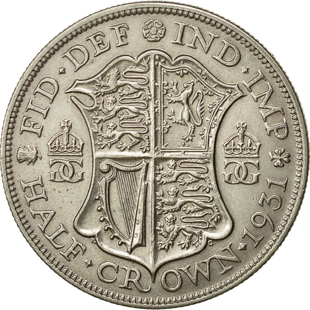 Gran Bretagna, George V, 1/2 Crown, 1931, BB+, Argento, KM:835