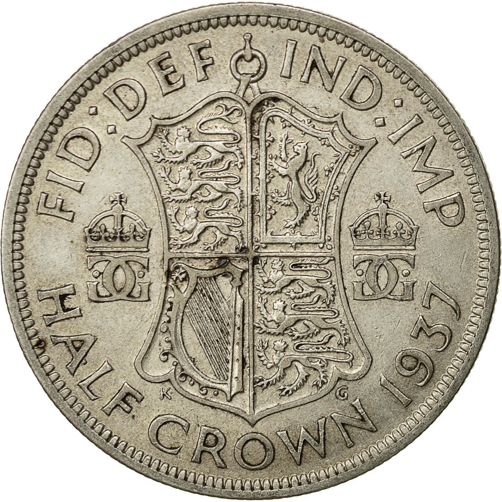Gran Bretaña, George VI, 1/2 Crown, 1937, MBC, Plata, KM:856