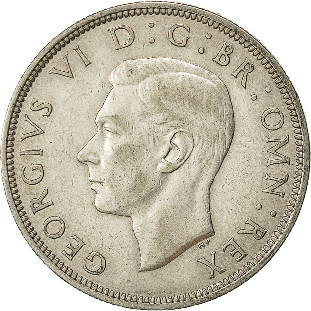 Gran Bretaña, George VI, 1/2 Crown, 1939, MBC, Plata, KM:856