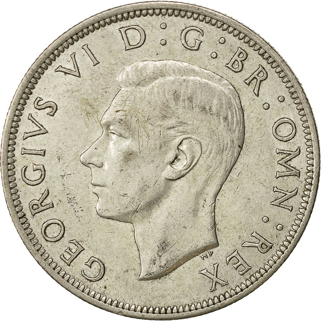 Gran Bretaña, George VI, 1/2 Crown, 1943, MBC, Plata, KM:856