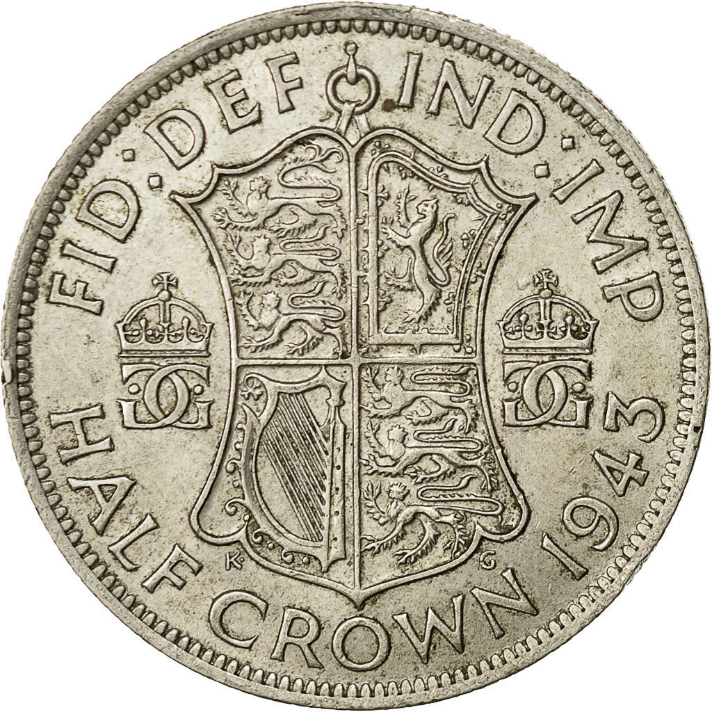 Gran Bretaña, George VI, 1/2 Crown, 1943, MBC, Plata, KM:856