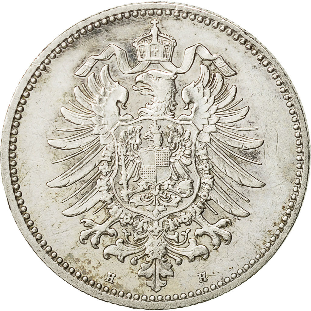GERMANY - EMPIRE, Wilhelm I, Mark, 1974, Darmstadt, AU(50-53), Silver, KM:7