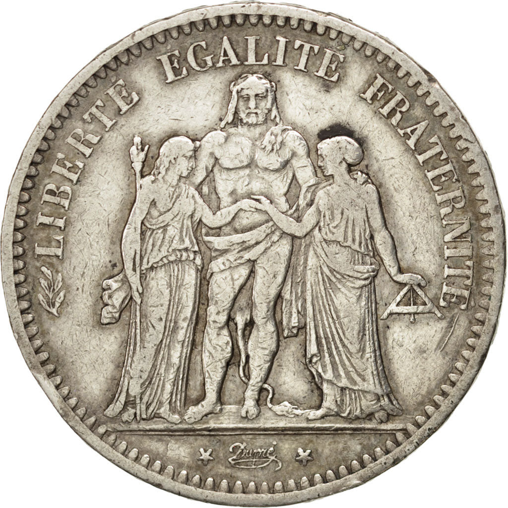 FRANCE, Hercule, 5 Francs, 1849, Paris, KM #756.1, VF(30-35), Silver, Gadoury...