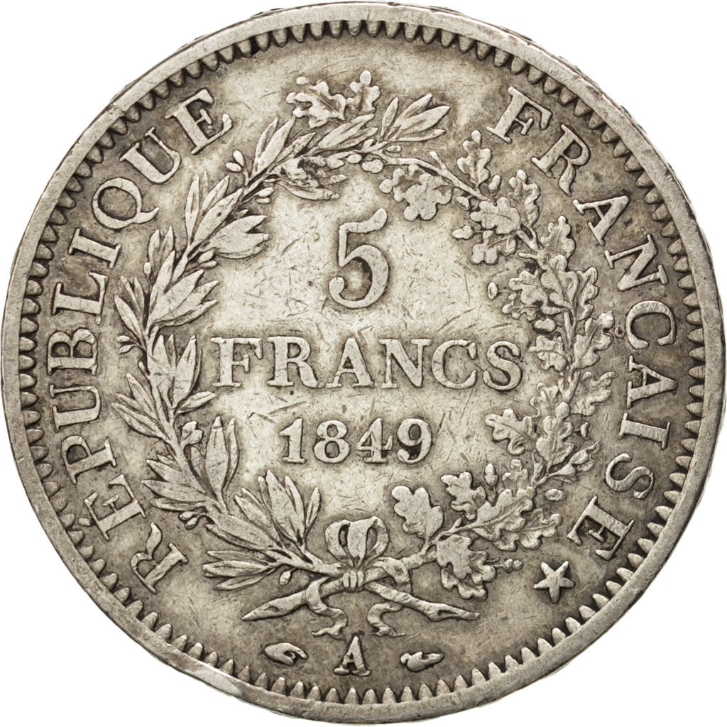 FRANCE, Hercule, 5 Francs, 1849, Paris, KM #756.1, VF(30-35), Silver, Gadoury...