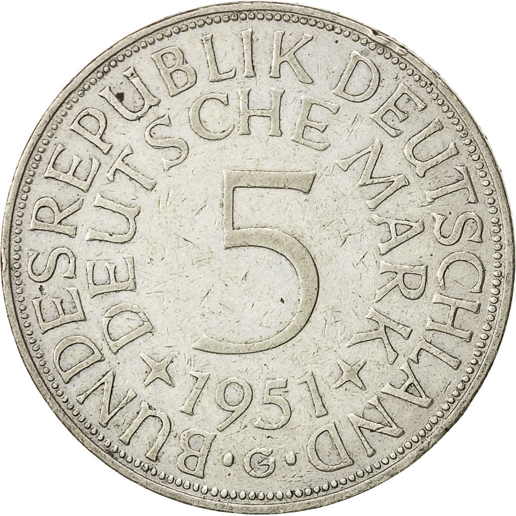 République fédérale allemande, 5 Mark, 1951, Karlsruhe, TTB, Argent, KM:112.1