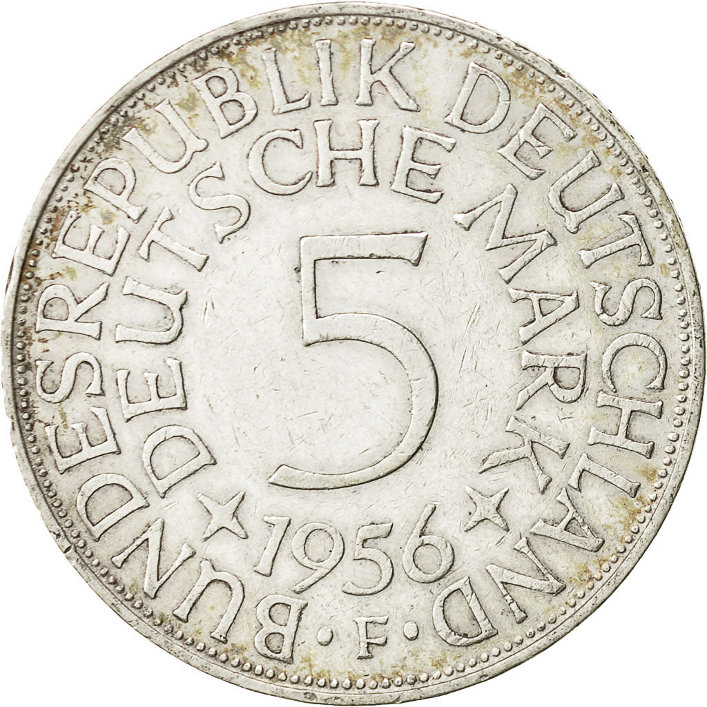 GERMANIA - REPUBBLICA FEDERALE, 5 Mark, 1956, Stuttgart, BB, Argento, KM:112.1
