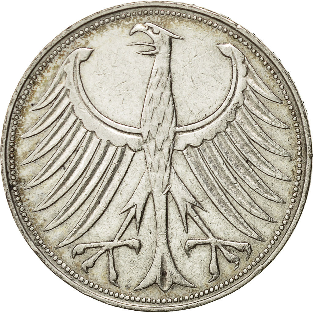 GERMANIA - REPUBBLICA FEDERALE, 5 Mark, 1960, Munich, BB, Argento, KM:112.1
