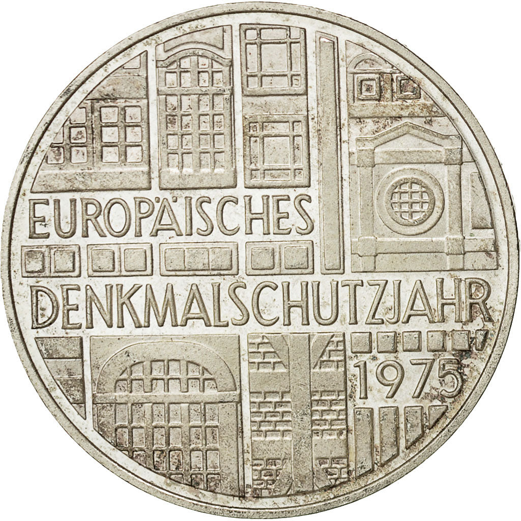 GERMANIA - REPUBBLICA FEDERALE, 5 Mark, 1975, Stuttgart, Germany, BB+, Argento