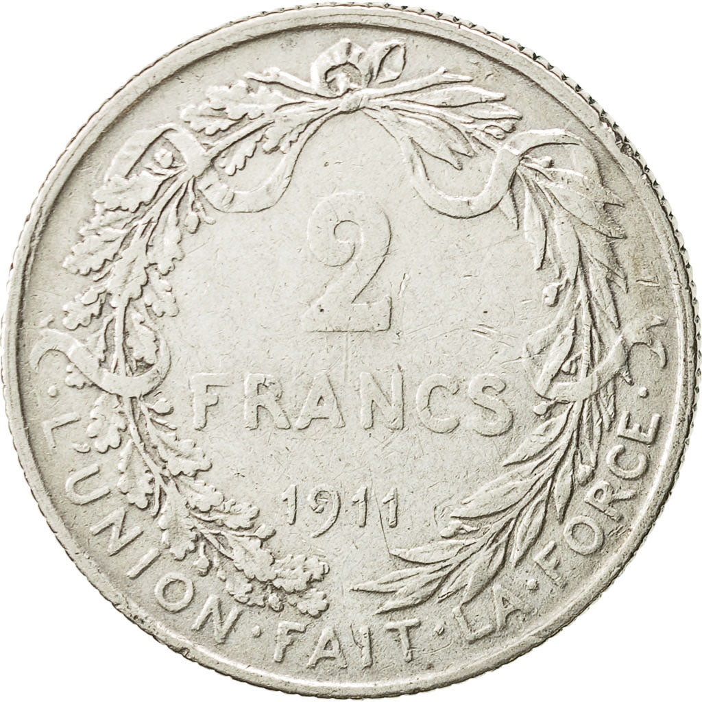 Bélgica, 2 Francs, 2 Frank, 1911, MBC, Plata, KM:74