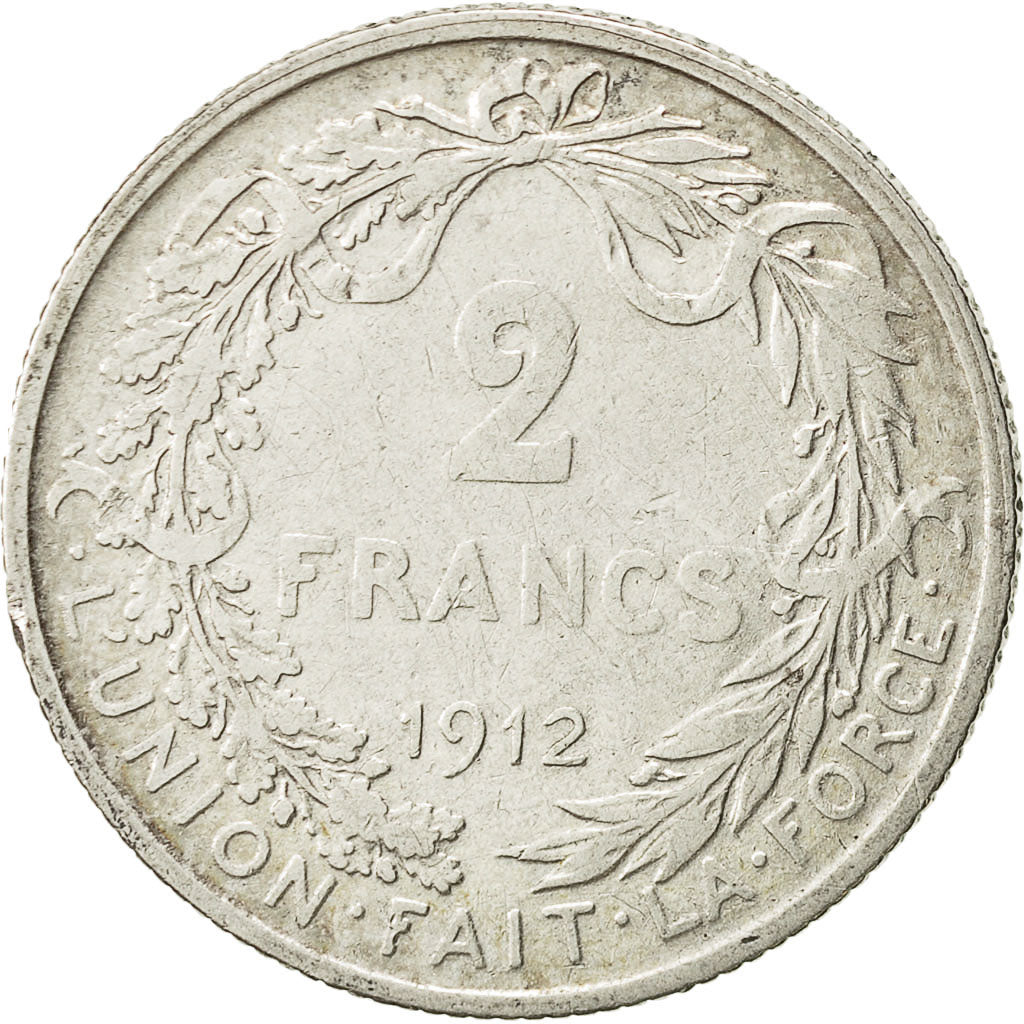 Bélgica, 2 Francs, 2 Frank, 1912, MBC, Plata, KM:74