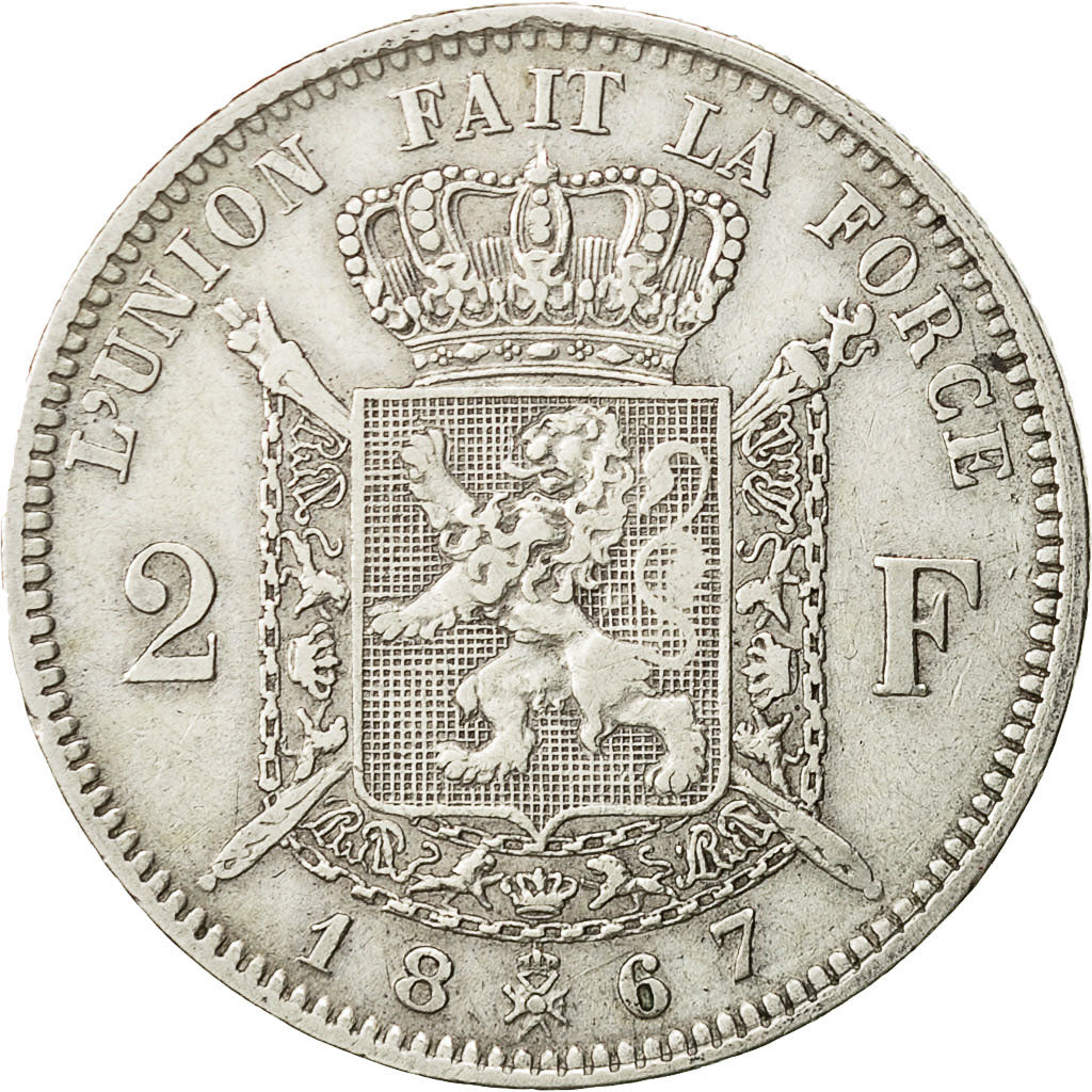 Belgien, Leopold II, 2 Francs, 2 Frank, 1867, S+, Silber, KM:30.1