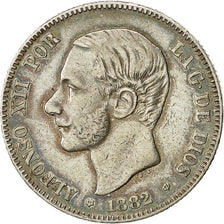 Spagna, Alfonso XII, 2 Pesetas, 1882, Madrid, BB, Argento, KM:678.2