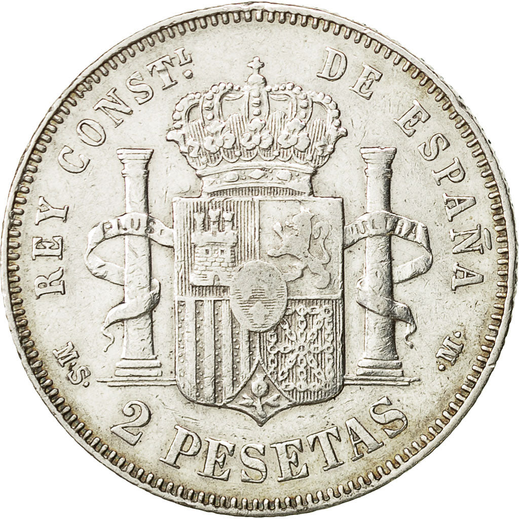 Spagna, Alfonso XII, 2 Pesetas, 1882, Madrid, BB, Argento, KM:678.2