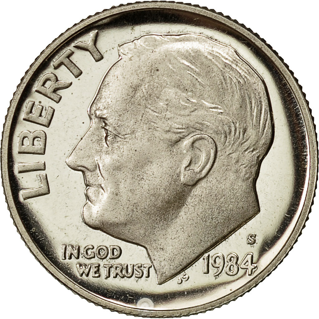 Stati Uniti, Roosevelt Dime, Dime, 1984, U.S. Mint, San Francisco, FDC, Rame