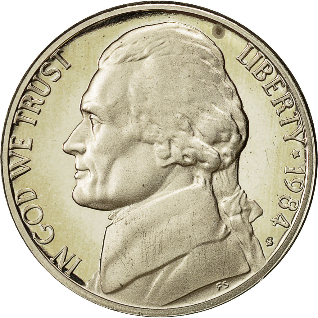 United States, Jefferson Nickel, 5 Cents, 1984, U.S. Mint, San Francisco