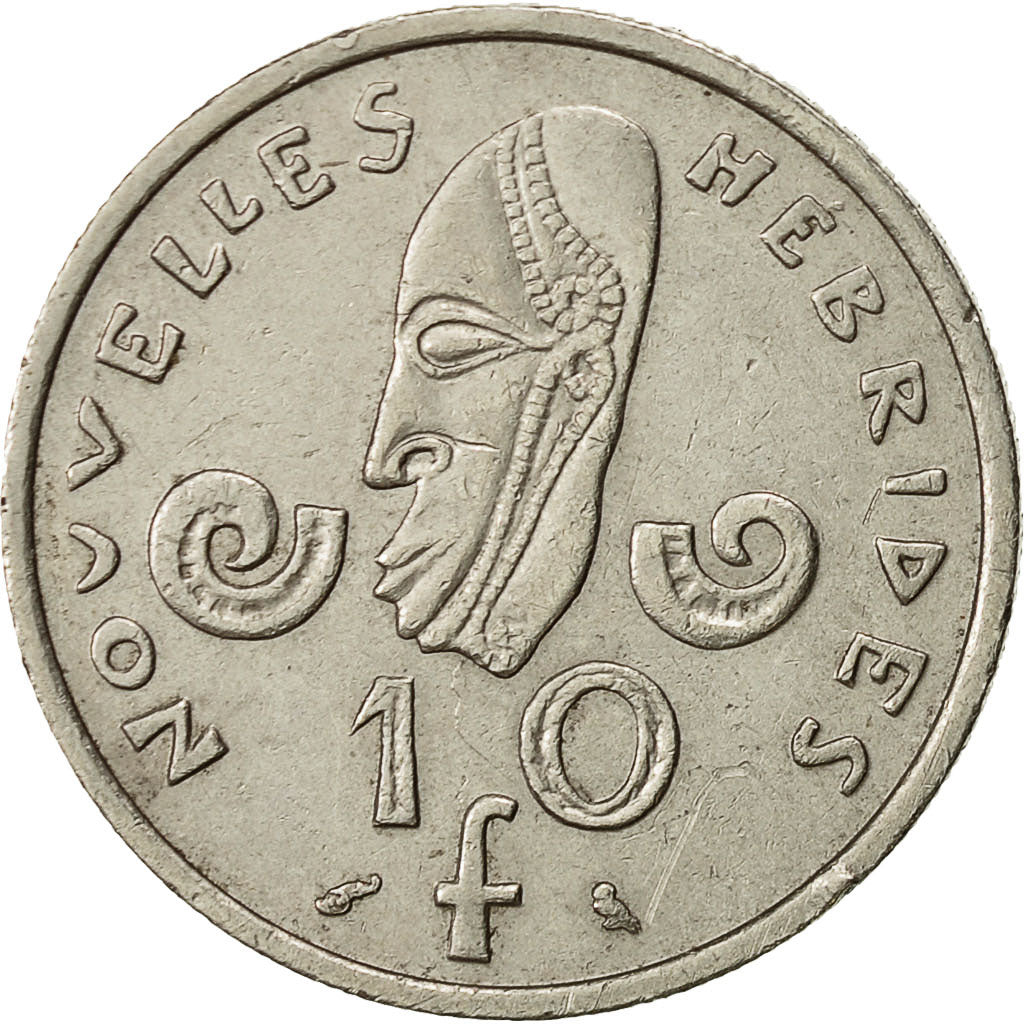 New Hebrides, 10 Francs, 1970, Paris, SS, Nickel, KM:2.1
