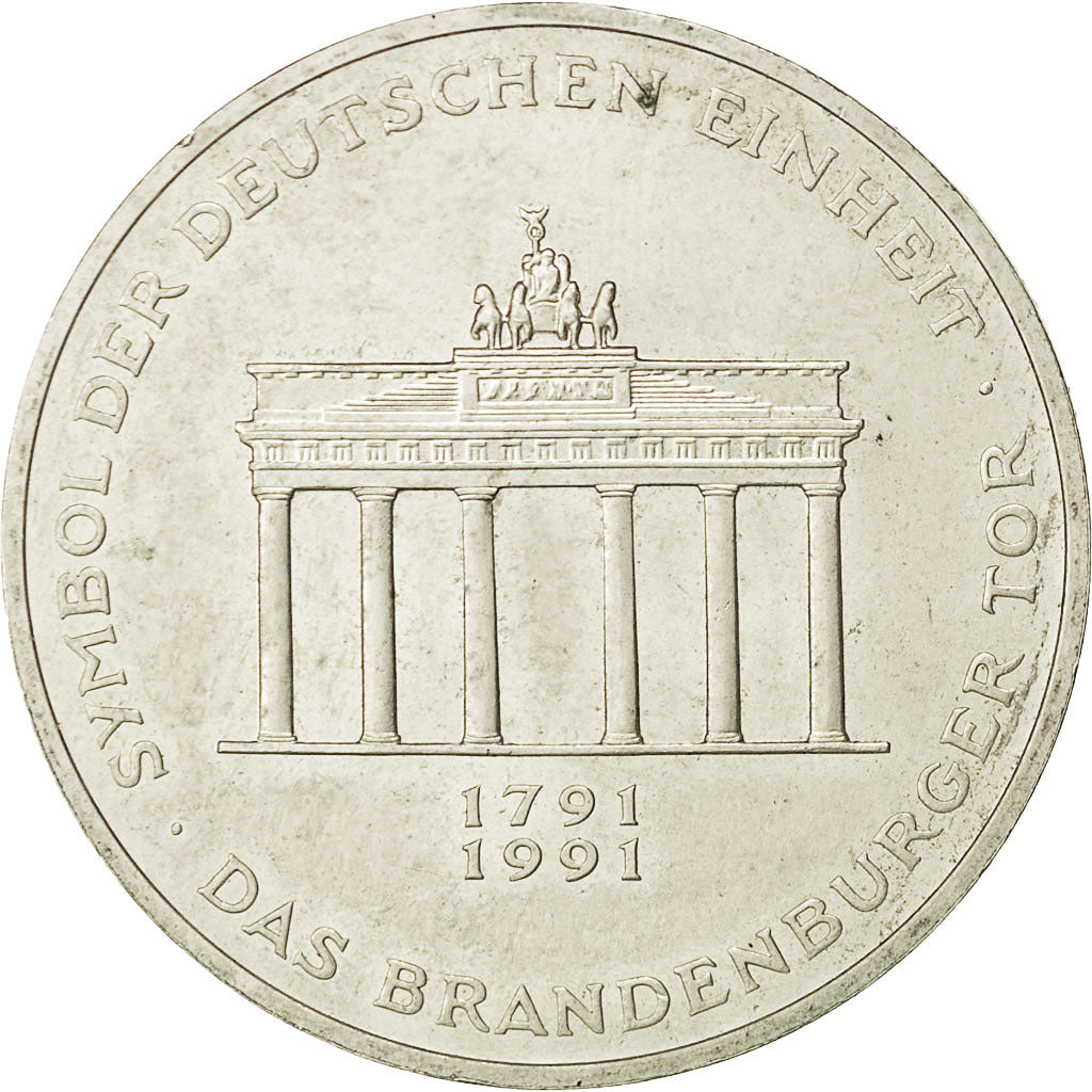 GERMANIA - REPUBBLICA FEDERALE, 10 Mark, 1991, Berlin, Germany, BB+, Argento