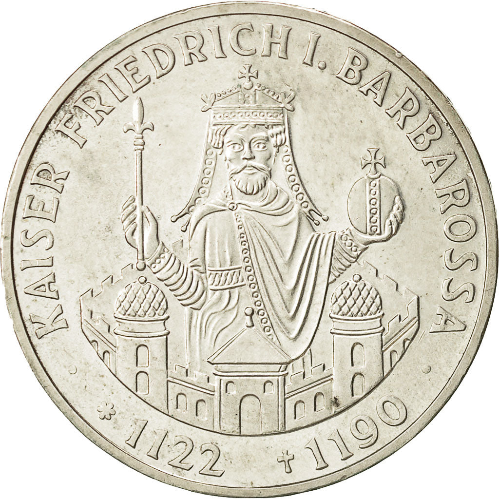 GERMANIA - REPUBBLICA FEDERALE, 10 Mark, 1990, Stuttgart, Germany, BB+, Argento