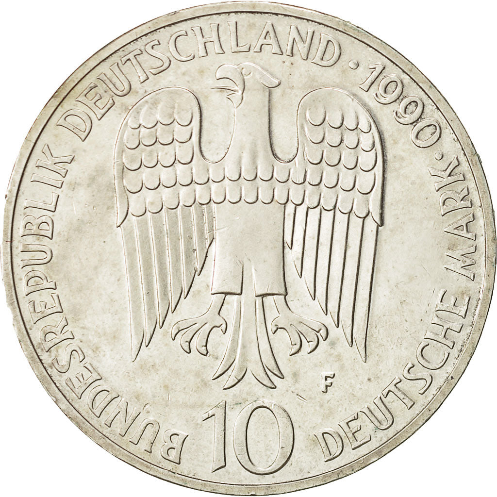 GERMANIA - REPUBBLICA FEDERALE, 10 Mark, 1990, Stuttgart, Germany, BB+, Argento