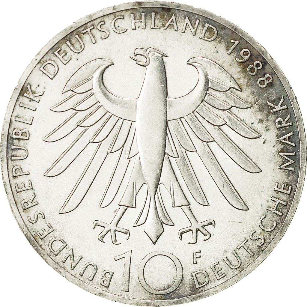 République fédérale allemande, 10 Mark, 1988, Stuttgart, Germany, TTB+