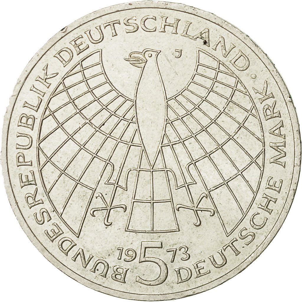 GERMANIA - REPUBBLICA FEDERALE, 5 Mark, 1973, Hamburg, Germany, BB+, Argento