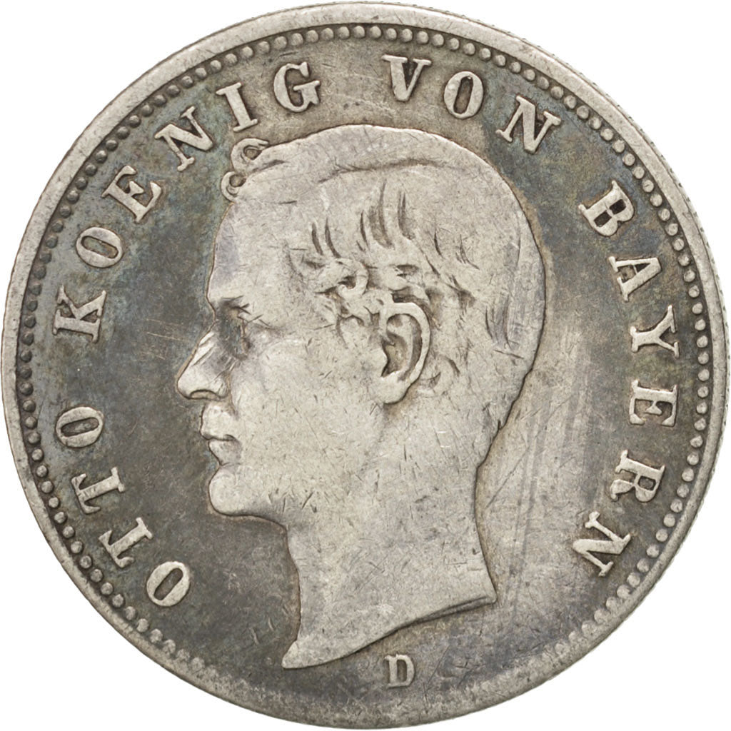 GERMAN STATES, 2 Mark, 1891, Munich, KM #913, VF(30-35), Silver, 28, 10.90