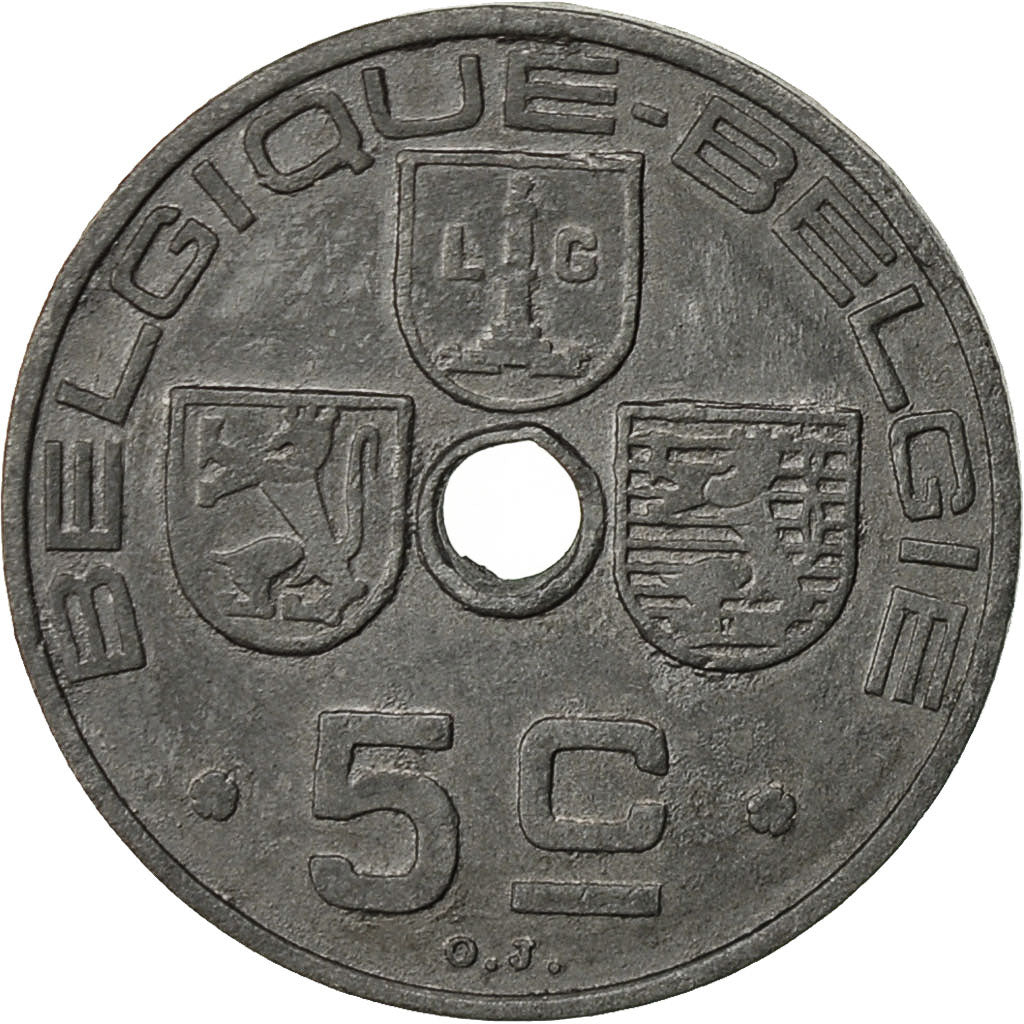 Bélgica, 5 Centimes, 1941, MBC, Cinc, KM:123