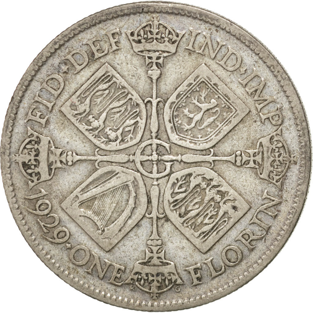 GREAT BRITAIN, Florin, Two Shillings, 1929, KM #834, VF(30-35), Silver, 28.3,...