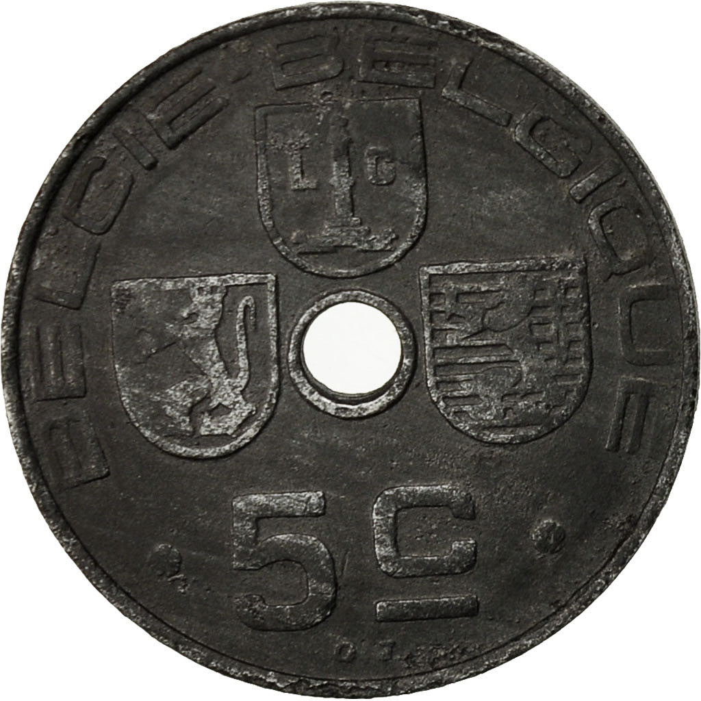 Bélgica, 5 Centimes, 1941, MBC, Cinc, KM:124