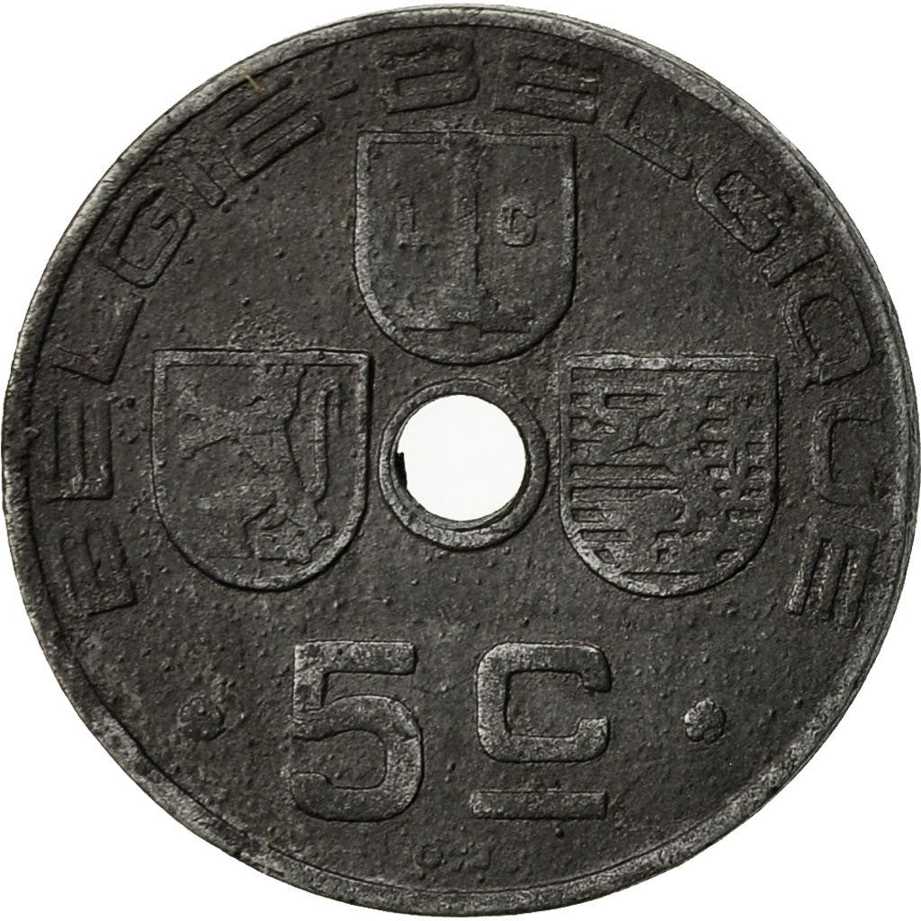 Bélgica, 5 Centimes, 1942, MBC, Cinc, KM:124