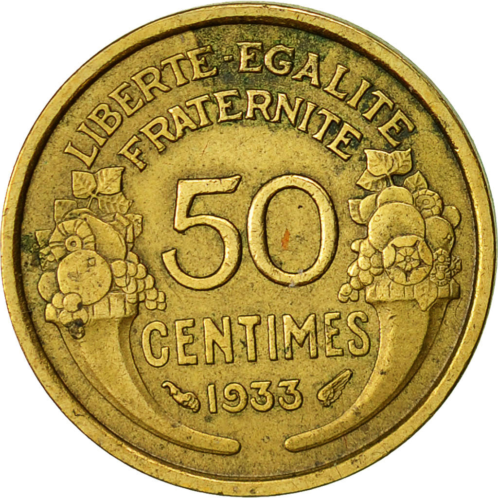 Frankreich, Morlon, 50 Centimes, 1933, Paris, SS, Aluminum-Bronze, KM:894.1
