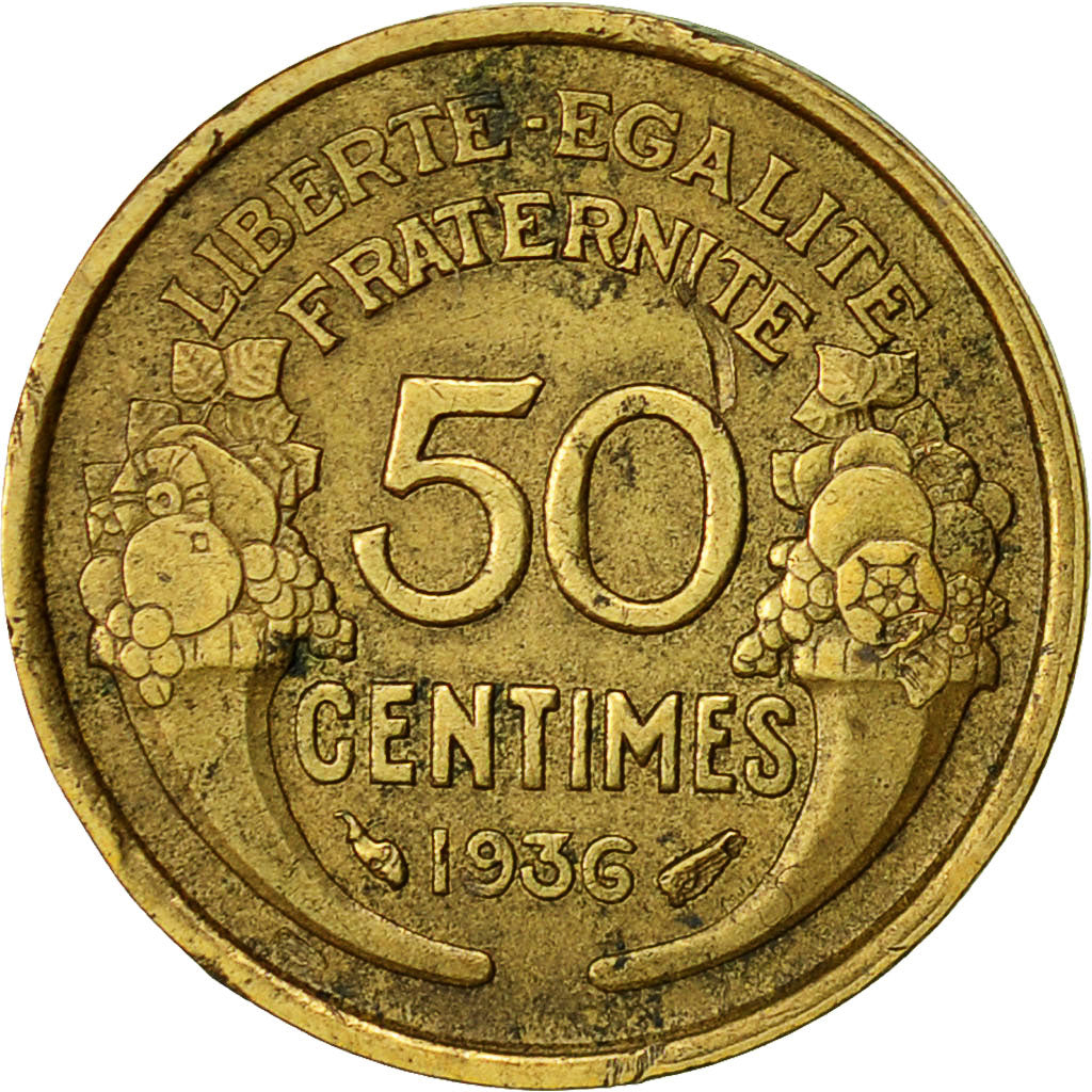 Francia, Morlon, 50 Centimes, 1936, Paris, BB, Alluminio-bronzo, KM:894.1