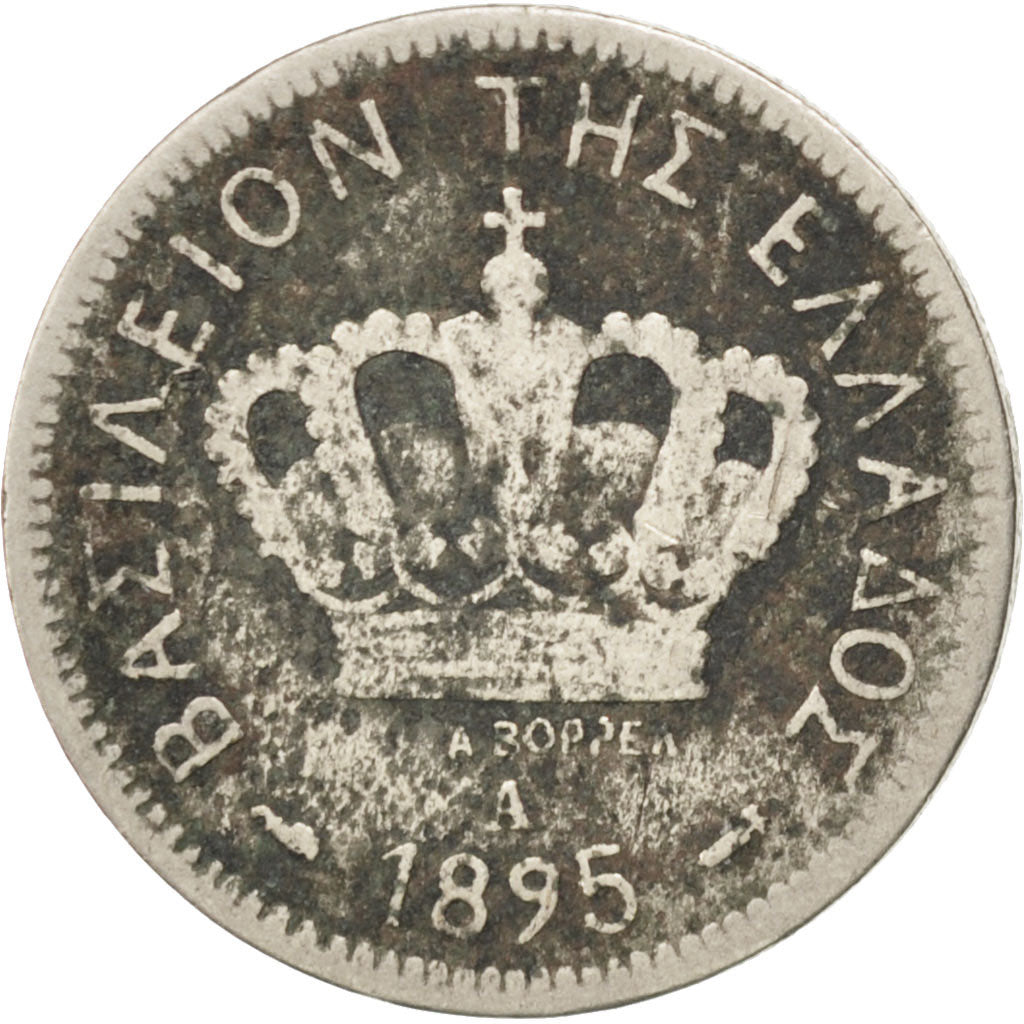 Grecia, George I, 20 Lepta, 1895, Athens, B+, Rame-nichel, KM:57