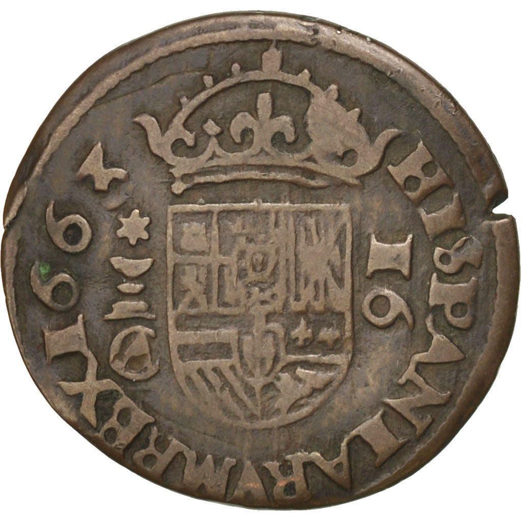 SPAIN, 16 Maravedis, 1663, Segovia, KM #172.6, EF(40-45), Copper, 3.45