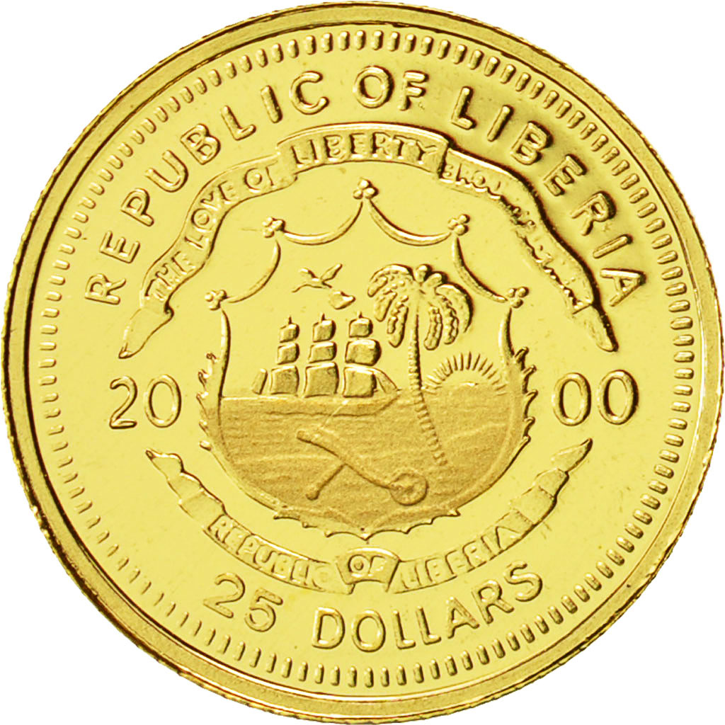 Liberia, 25 Dollars, Nofretete, 2000, American Mint, FDC, Oro, KM:512