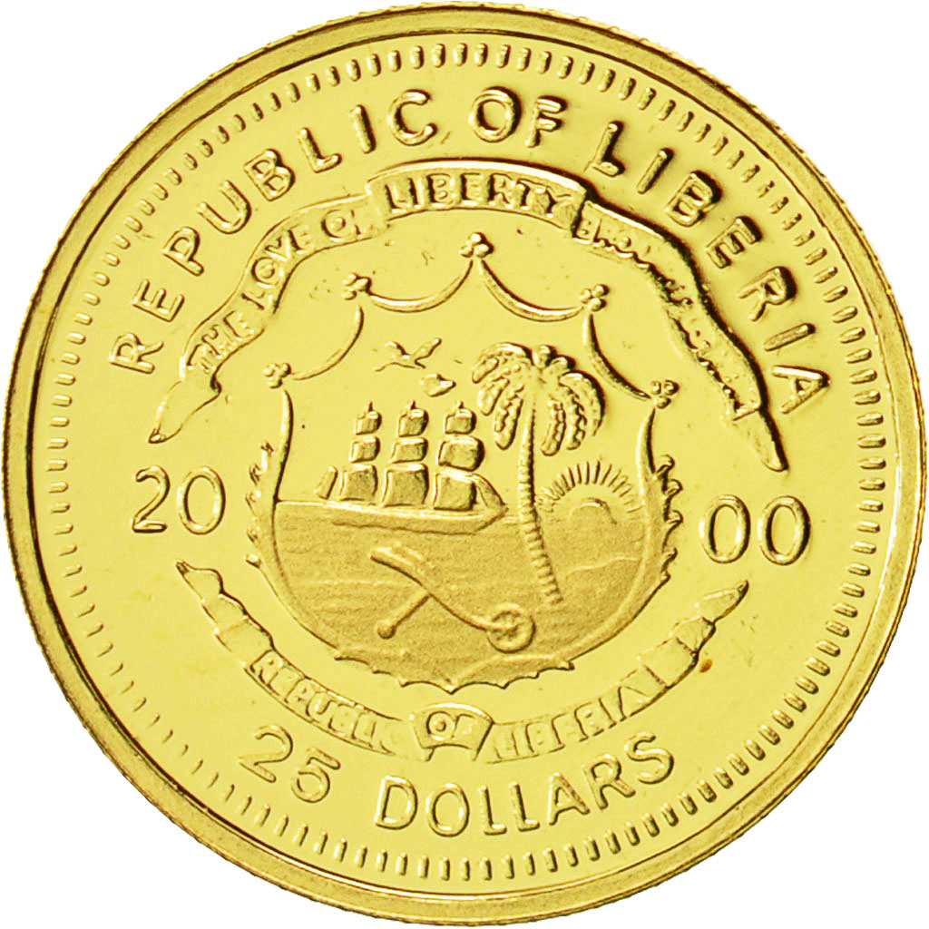 Liberia, 25 Dollars, C.Colomb, 2000, American Mint, FDC, Oro, KM:626