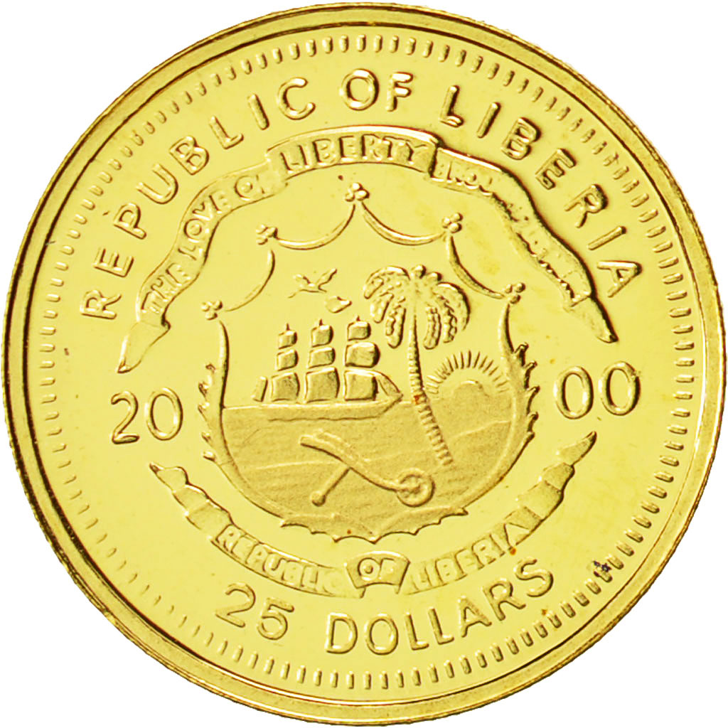 Liberia, 25 Dollars, Gorbatchev, 2000, American Mint, FDC, Oro, KM:630