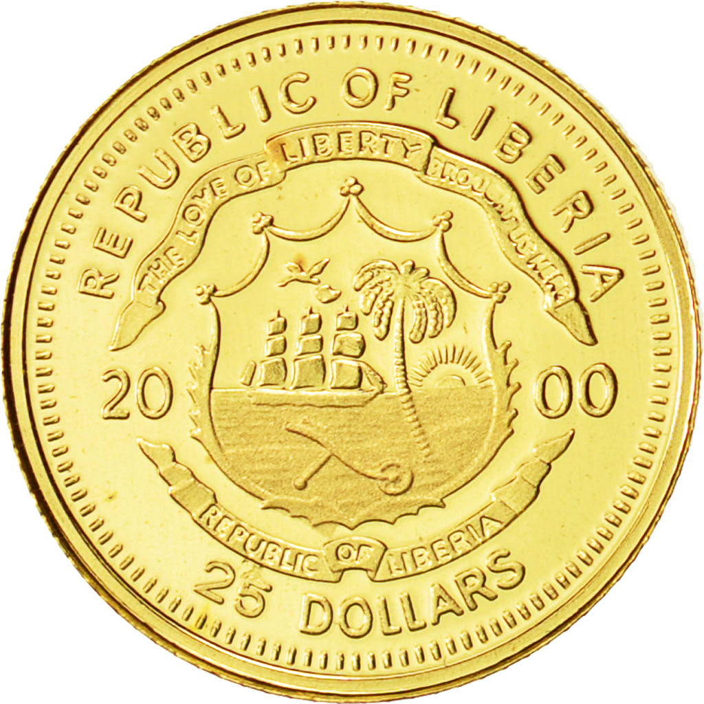 Liberia, 25 Dollars, Martin Luther, 2000, American Mint, FDC, Oro, KM:623