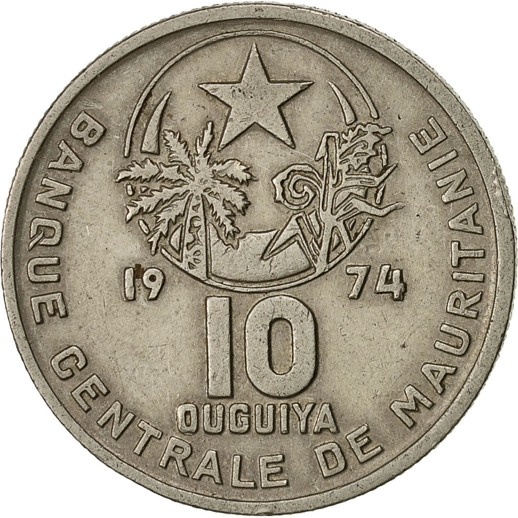 Mauretanien, 10 Ouguiya, 1974, SS, Copper-nickel, KM:4